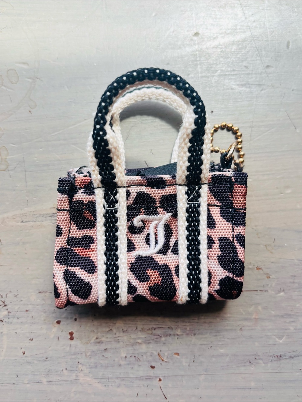 Juicy Mini Leopard Print Tote Bag with Contrast Straps key chain bag charm - Picture 2 of 4